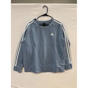 Adidas 3-Stripes Crewneck Sweatshirt Blue White Women's Size L Logo Fleece